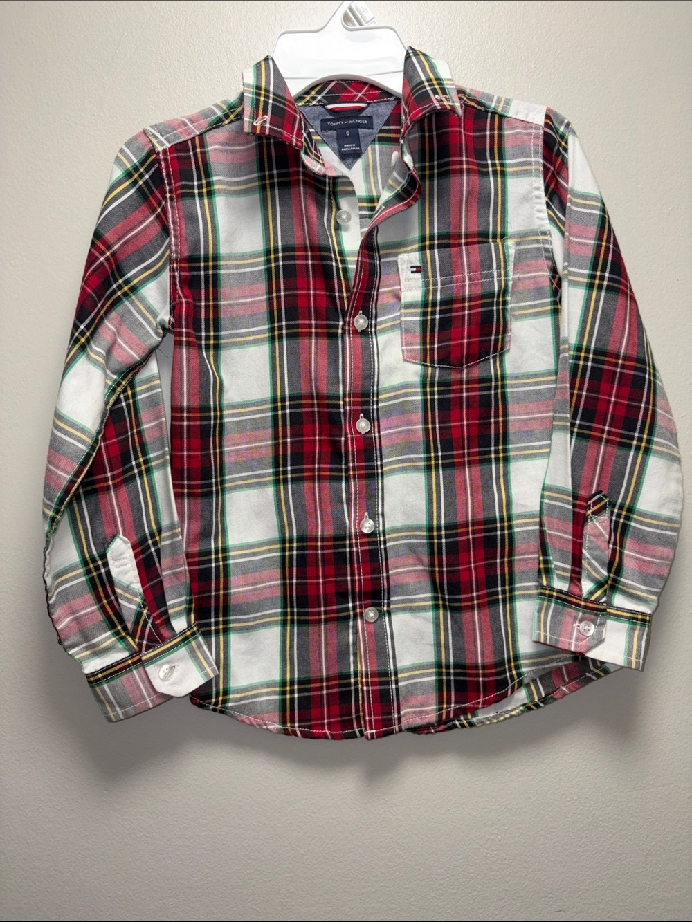 EUC - Tommy Hilfiger Red and White Plaid Button-Down Shirt size 6.